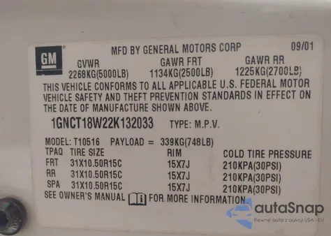 2002 Chevrolet Blazer Ls from USA, damaged, VIN 1GNCT18W22K132033